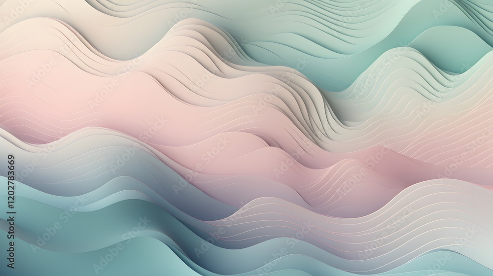 Poster flowing abstract waves digital art soft color palette modern design artistic view fluidity concept