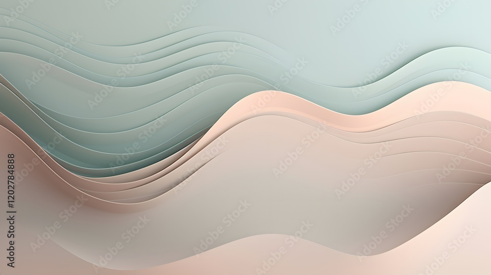 Poster flowing abstract waves soft color palette digital art calm environment aerial view serenity concept