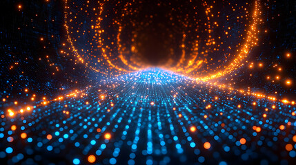 Abstract Glowing Particle Background Blue Orange Energy Flow