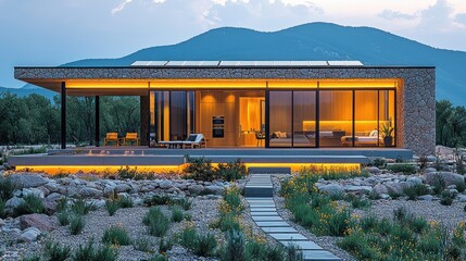 Luxury Mountainside Residence: Contemporary Architecture Illuminated at Dusk