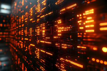 Obraz premium Abstract Glowing Orange Data Stream on Dark Background
