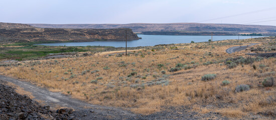 Panorama of Brook Lake below the Pinto Dam near Soap Lake, Washington, USA