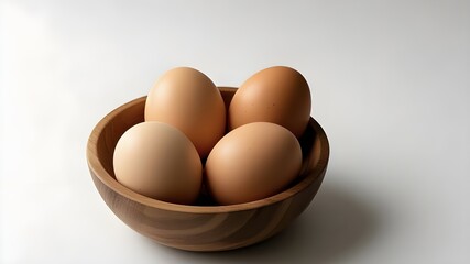 perfect chicken eggs in wooden bowl top view isolated on white background,egg,diet,isolated,food