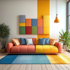 Vibrant Living: A Colorful Modern Interior Design with Eye-Catching Sofa