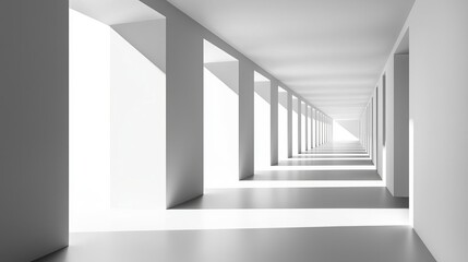 Obraz premium The Ides of March Minimalist corridor with natural light shadows.