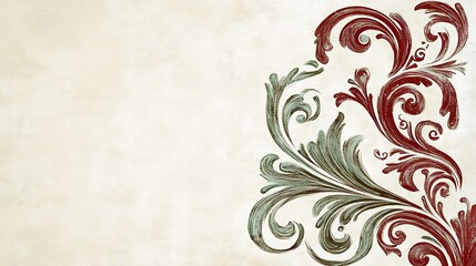 Elegant Red And Green Floral Design On Cream Background