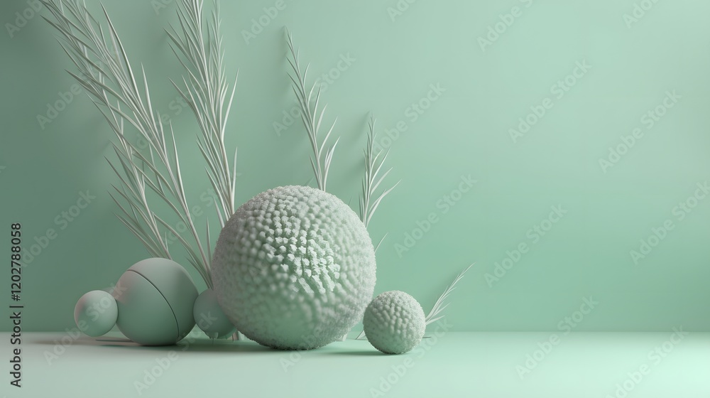 Poster contemporary still life arrangement minimalist studio 3d objects calm environment close-up view mode