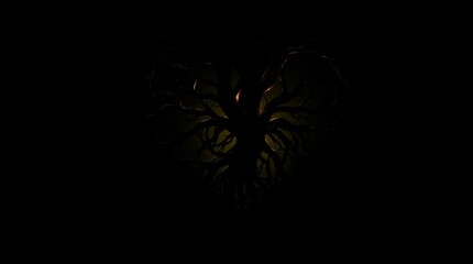 Dark, mysterious tree with glowing center on a black background.