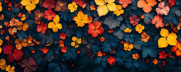 Autumn leaves, flowers, vibrant colors, nature background, design