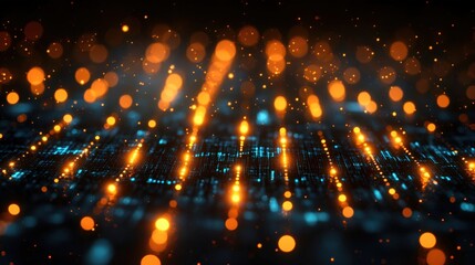 Naklejka premium Abstract Glowing Particle Background with Orange and Blue Lights