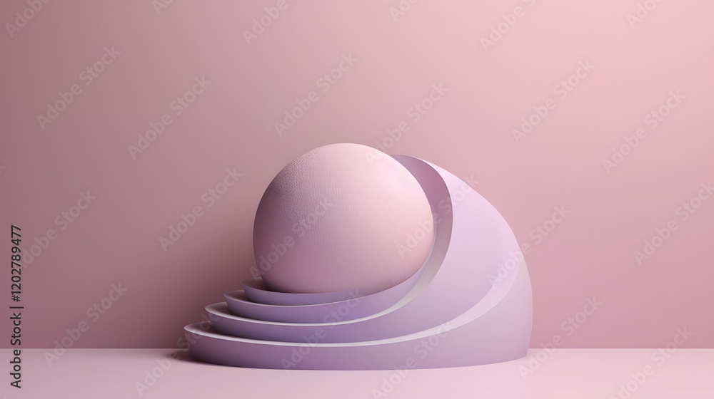 Poster abstract art installation featuring curved shapes and soft sphere studio setting 3d design minimalis