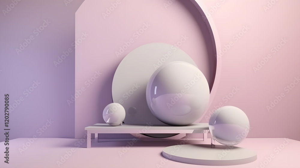 Poster abstract design elements featuring white spheres on minimalist background studio setting digital art