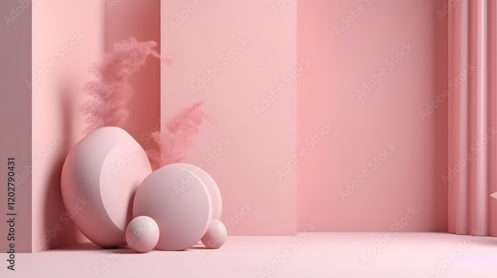 Poster abstract action in minimalist pink room modern design soft textures calm setting artistic viewpoint