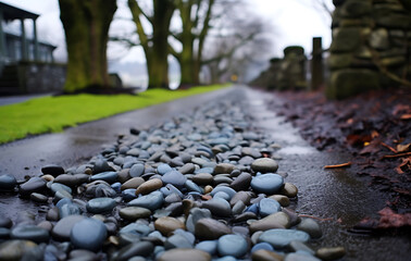 Golden autumn garden with trees, colorful leaves and sunlit walkways, park
