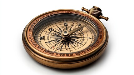 A vintage compass with intricate markings and a polished brass finish for navigation.