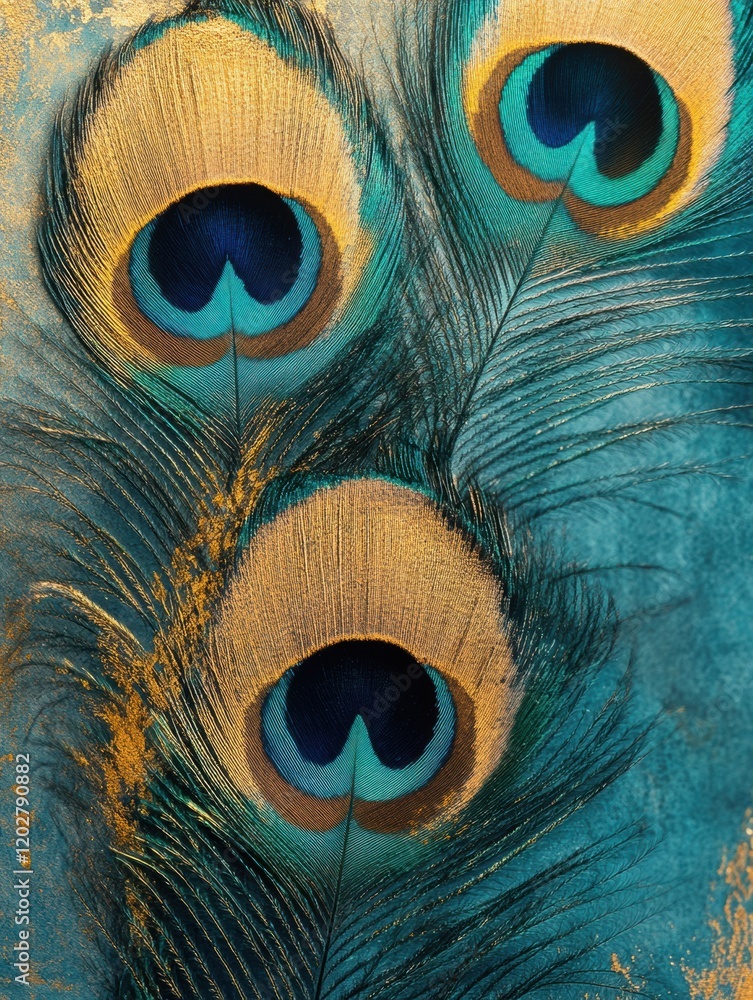 Poster vibrant peacock feathers displayed against a textured backdrop showcasing intricate patterns and col