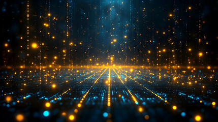 Obraz premium Abstract Glowing Particle Background with Blue and Gold Light Effects