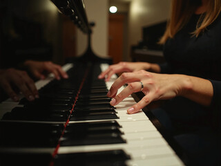 Obraz premium ピアノを弾いている女性の手元