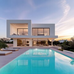 Sunset Serenity at Minimalist Cubic Villa with Pool