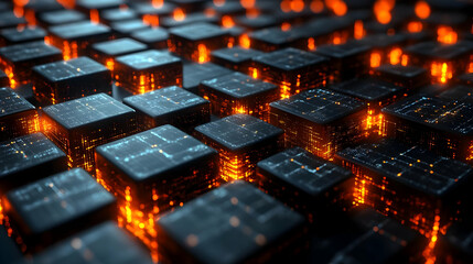 Abstract Glowing Cube Network: Digital Data Structure and Connections