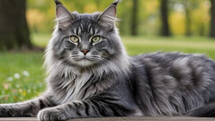 Obraz premium Blue maine coon cat in the park
