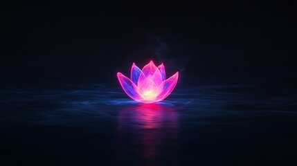 A luminous pink lotus flower glowing beautifully against a dark backdrop, symbolizing peace and tranquility.