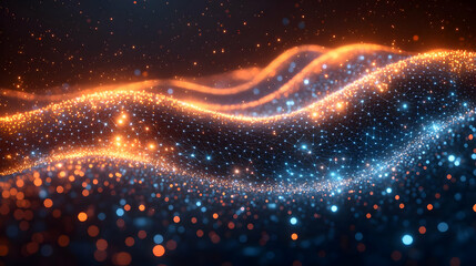 Naklejka premium Abstract Glowing Particle Wave Background. Blue and Orange Energy Flow. Dynamic, Vibrant, Seamless Texture