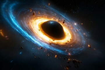 Large, glowing, and fiery planet with a hole in the middle