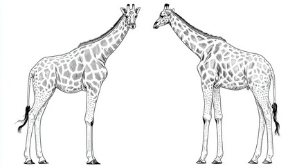 Two illustrated giraffes facing each other, showcasing their distinctive patterns and features.