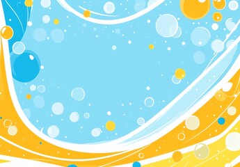 Abstract Bubblescape: Blue and Yellow Swirls with Joyful Dots