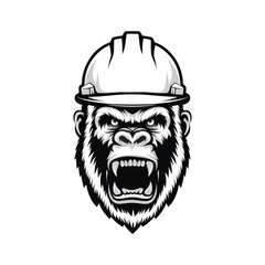Fototapeta premium Gorilla Military Helmet vector art illustration, angry gorilla head vector Design element