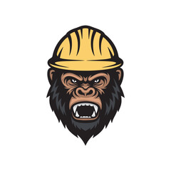 Gorilla with worker Helmet vector art illustration, angry gorilla head vector Design element