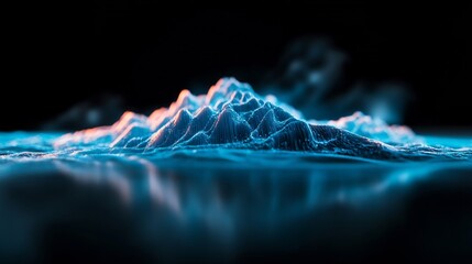 Abstract blue mountain glows softly in dark ambiance. AI Generated