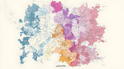 Obraz premium Colorful map of Basque Country regions, showing transportation network and geographical divisions. Useful for travel guides, cultural studies, and geographic research