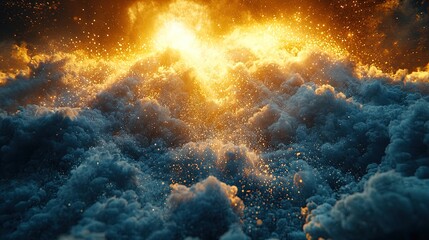 Obraz premium A dramatic sunset through vibrant clouds, creating a stunning atmospheric effect.