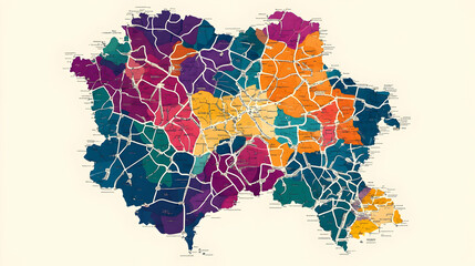 Obraz premium Colorful regional map of Greater London, UK, showing transportation network. Useful for geography, travel, or urban planning presentations