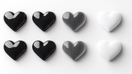 Fototapeta premium Smooth glossy hearts arranged neatly grayscale palette. AI Generated