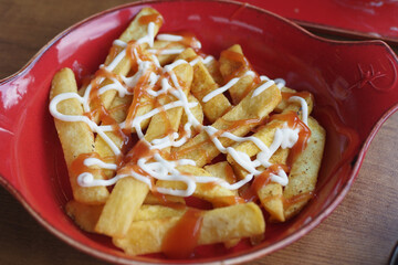 These delicious French Fries are perfectly served with Ketchup and Mayonnaise