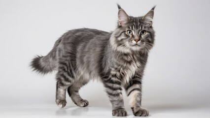 Obraz premium Blue maine coon cat on grey background