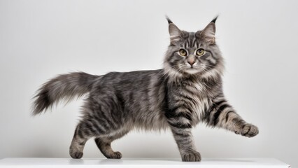 Blue maine coon cat on grey background