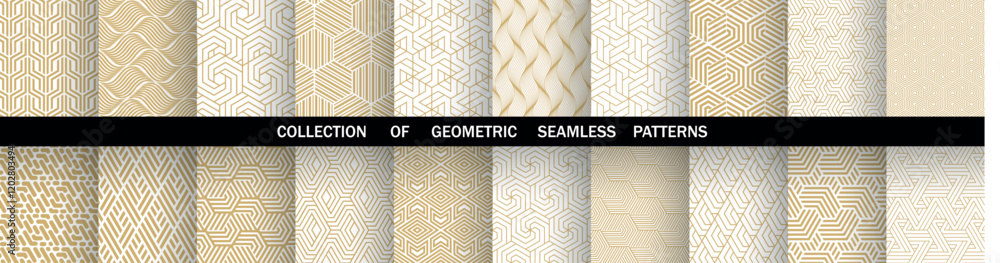 Aufkleber  Geometric set of seamless golden and white patterns. Simple vector graphics