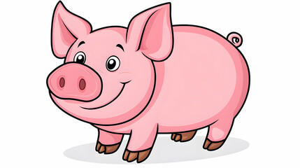 Happy pig cartoon illustration, white background, farm animal, children's book