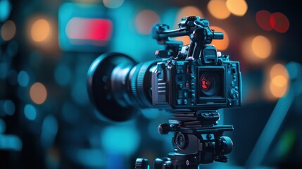 video advertising production, a professional film crew creating a captivating ad, modern equipment and a dynamic studio setting