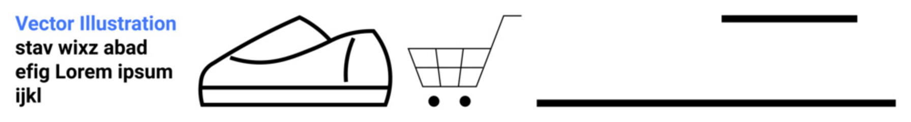 Shopping cart and sneaker icon with lorem ipsum text. Ideal for e-commerce, retail, fashion, footwear, online stores, shopping platforms, product listings. Landing page