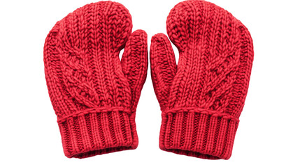 Soft Knitted Winter Mittens in Vibrant Red Color Isolated on Transparent Background 
