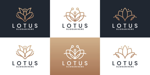 Set of luxury lotus logo design with line art style abstract