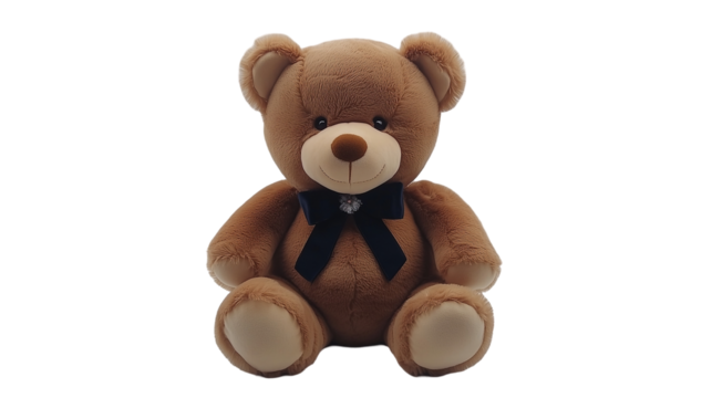 Soft Teddy Bear Plush Toy in Brown Color Isolated on Transparent Background 