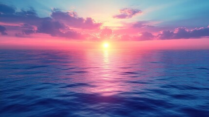 Obraz premium Vibrant pink and blue sunset over calm ocean.