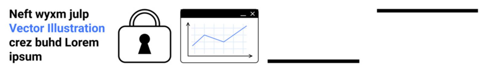 Obraz premium Padlock icon with line graph on a web browser tab. Text beside icons explaining visuals. Ideal for cybersecurity, data protection, business analytics, performance tracking, online security awareness