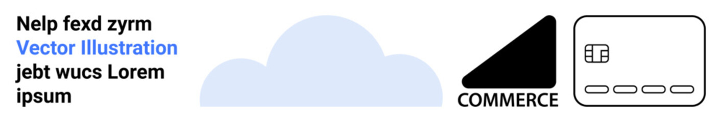 Cloud icon, text placeholder, and commerce graphic, with a credit card. Ideal for business, finance, e-commerce, technology marketing services web design. Landing page